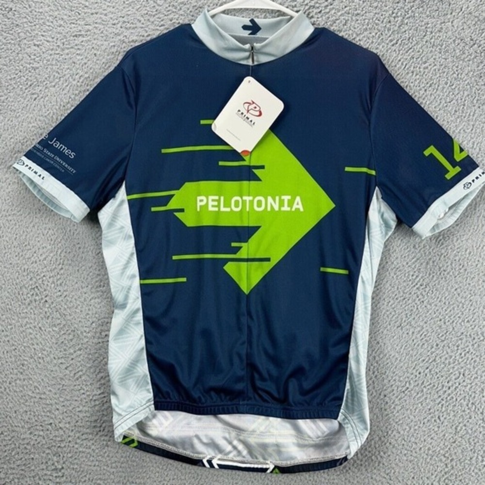 Primal Pelotonia 2014 Shirt Mens Large Blue Arrow Sport‎ Cut Cycling Jersey NEW